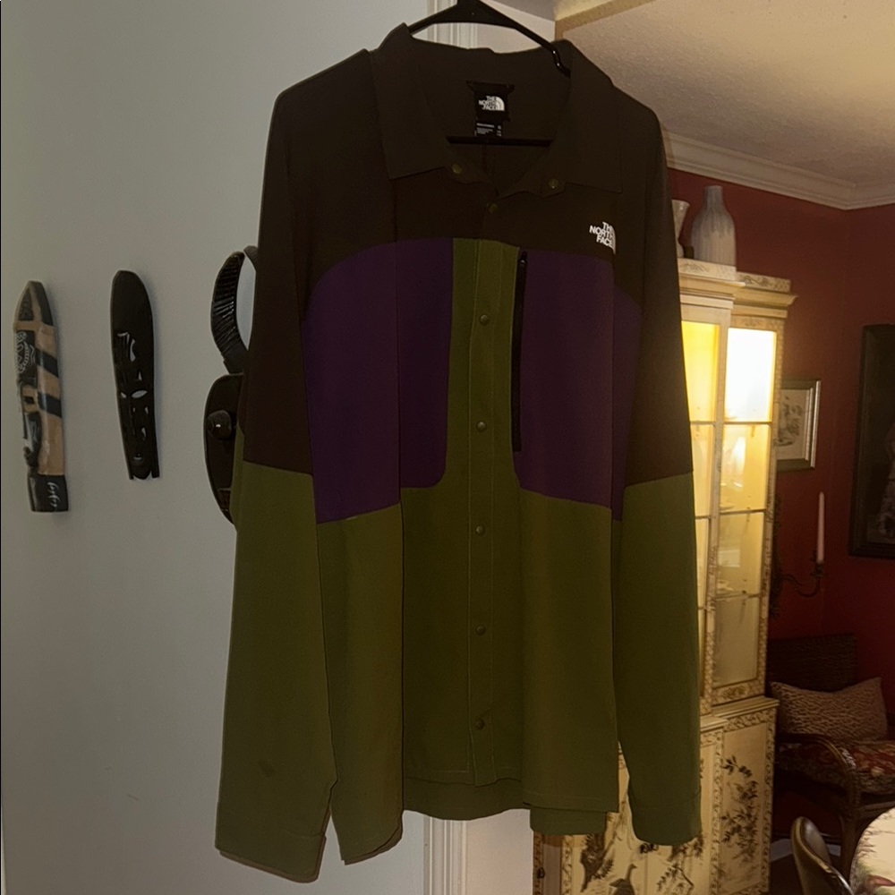 The North Face Green, Brown, and Purple Casual Button Down Shirt